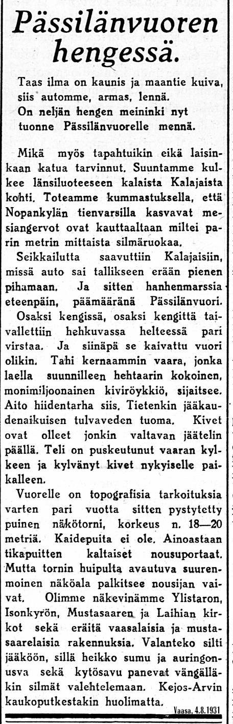 Pässilänvuoren hengessä